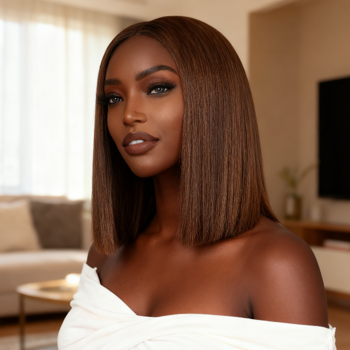 2x6 Silk Straight Bob Lace Frontal Wigs Human Hair 4# Brown Color High Quality 100% Human Hair COD Available