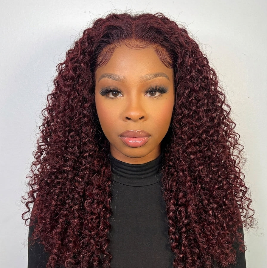 5x5 Burmese Curly HD Lace Frontal Wigs Human Hair Burgundy 99J Color High Quality 100% Human Hair COD Available