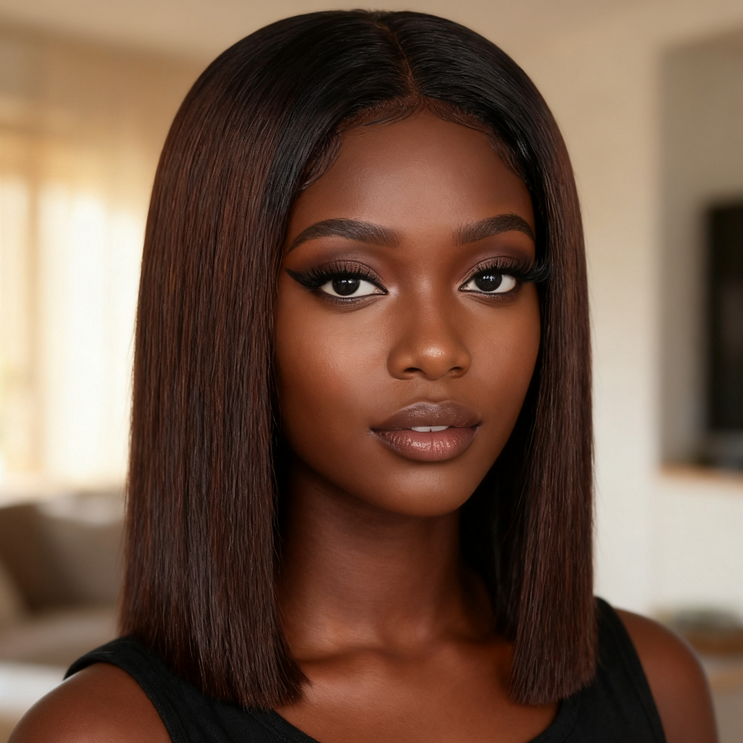 2x6 Silk Straight Bob Lace Frontal Wigs Human Hair 1B/Honey Brown Ombre Color High Quality 100% Human Hair COD Available