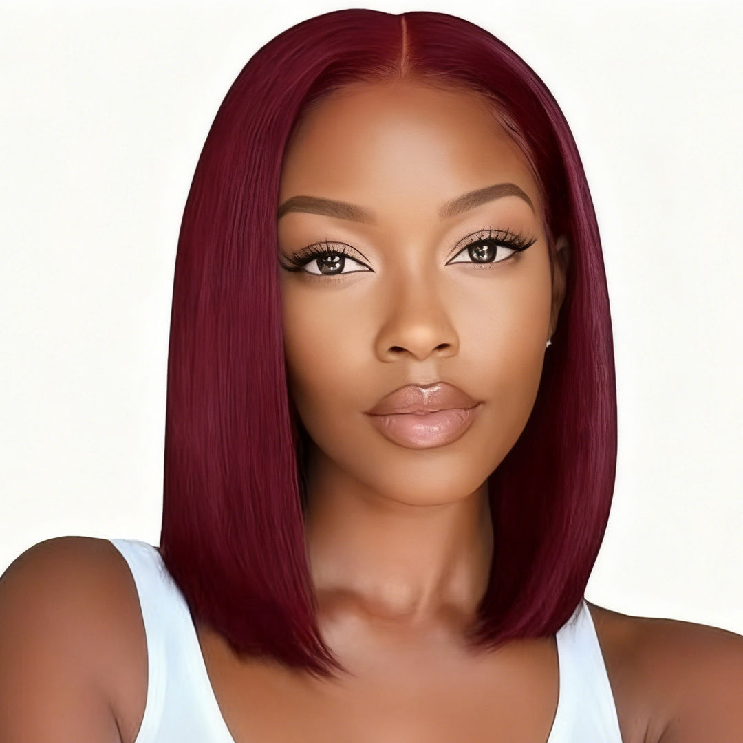 2x6 Silk Straight Bob Lace Frontal Wigs Bone Straight Human Hair 99J Color High Quality 100% Human Hair COD Available