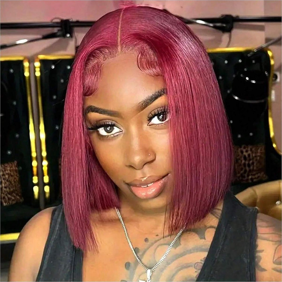 2x6 Silk Straight Bob Lace Frontal Wigs Bone Straight Human Hair 99J Color High Quality 100% Human Hair COD Available