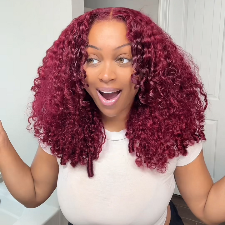 Pixie Roll 13x4 Double Drawn Bouncy Curly 100% Human Hair Top Quality Wigs Burgundy 99J Color Pay On Delivery