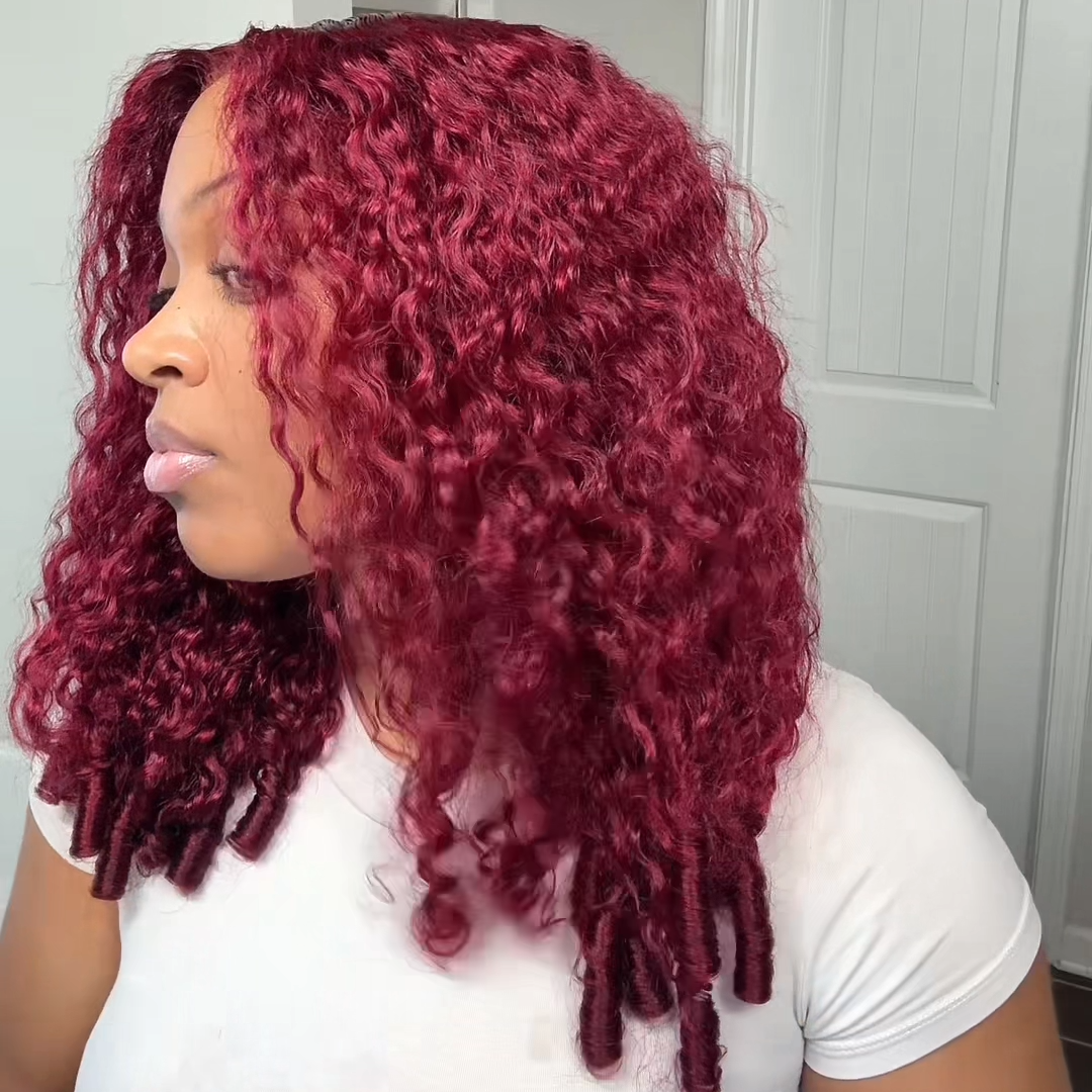 Pixie Roll 13x4 Double Drawn Bouncy Curly 100% Human Hair Top Quality Wigs Burgundy 99J Color Pay On Delivery