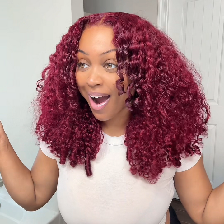 Pixie Roll 13x4 Double Drawn Bouncy Curly 100% Human Hair Top Quality Wigs Burgundy 99J Color Pay On Delivery