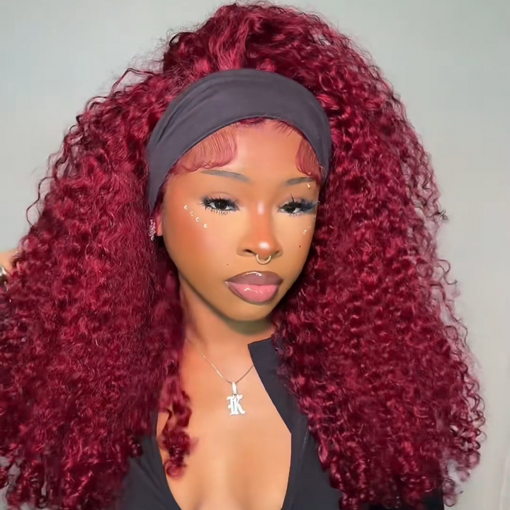 Pixie Roll 13x4 Double Drawn Bouncy Curly 100% Human Hair Top Quality Wigs Burgundy 99J Color Pay On Delivery