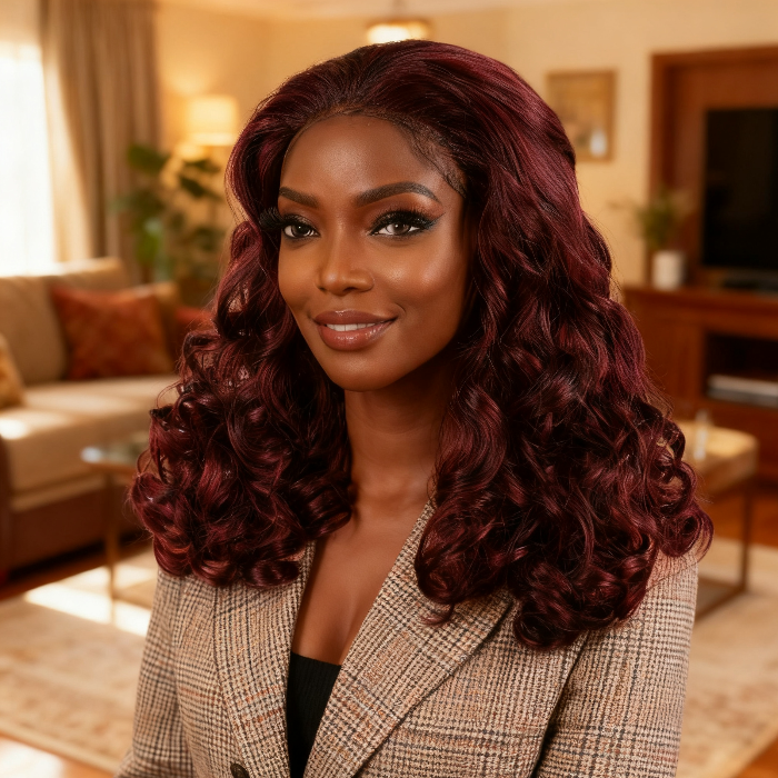 5x5 Bouncy Curly HD Lace Frontal Wigs Human Hair Burgundy 99J Color High Quality 100% Human Hair COD Available