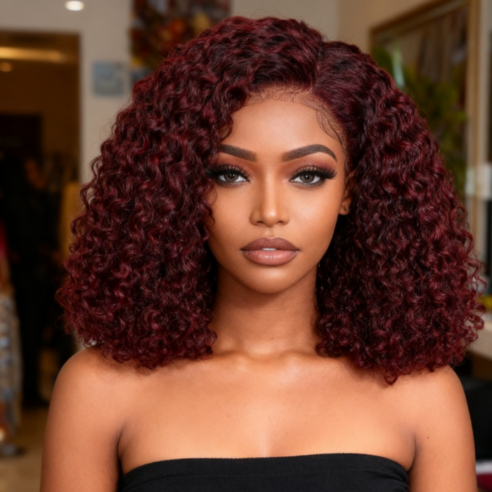 5x5 Burmese Curly HD Lace Frontal Wigs Human Hair Burgundy 99J Color High Quality 100% Human Hair COD Available