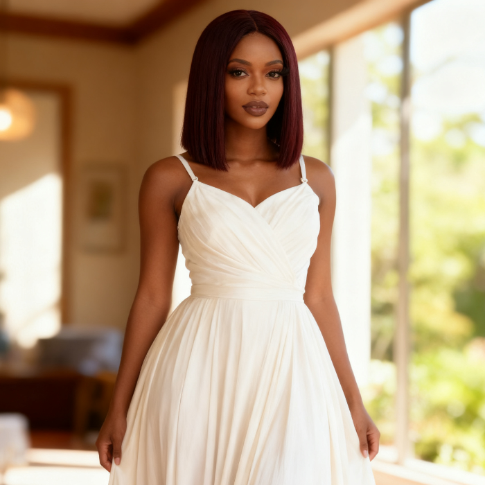 2x6 Silk Straight Bob Lace Frontal Wigs Human Hair 99J Color High Quality 100% Human Hair COD Available