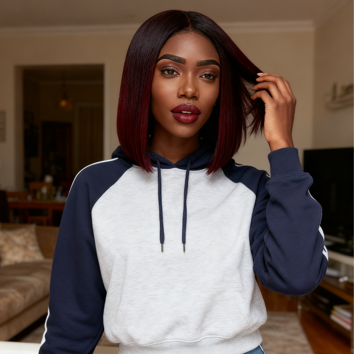 2x6 Silk Straight Bob Lace Frontal Wigs Human Hair 1B/99J Ombre Color High Quality 100% Human Hair COD Available