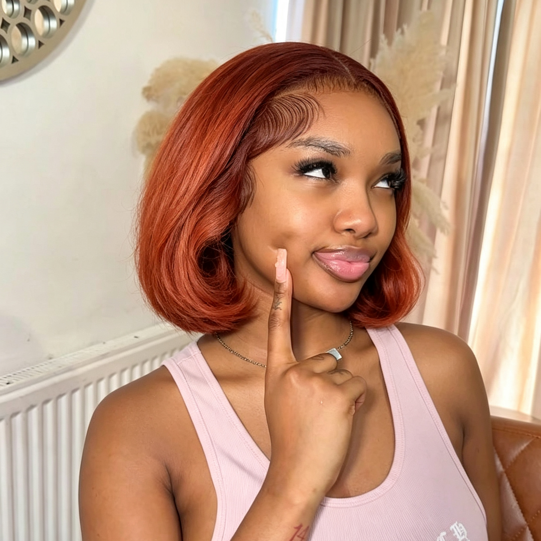 Coupe Dame 13x4 Double Drawn Layered Bob 100% Human Hair Top Quality 8Inch Wigs Different Color Available Pay On Delivery