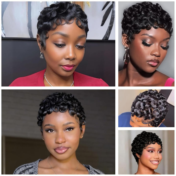 13X4 Pixie Cut Wigs Natural Color 100% Human Hair Short Layered Wig
