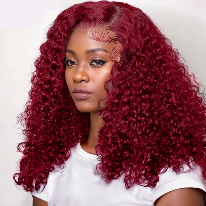 5x5 Burmese Curly HD Lace Frontal Wigs Human Hair Burgundy 99J Color High Quality 100% Human Hair COD Available
