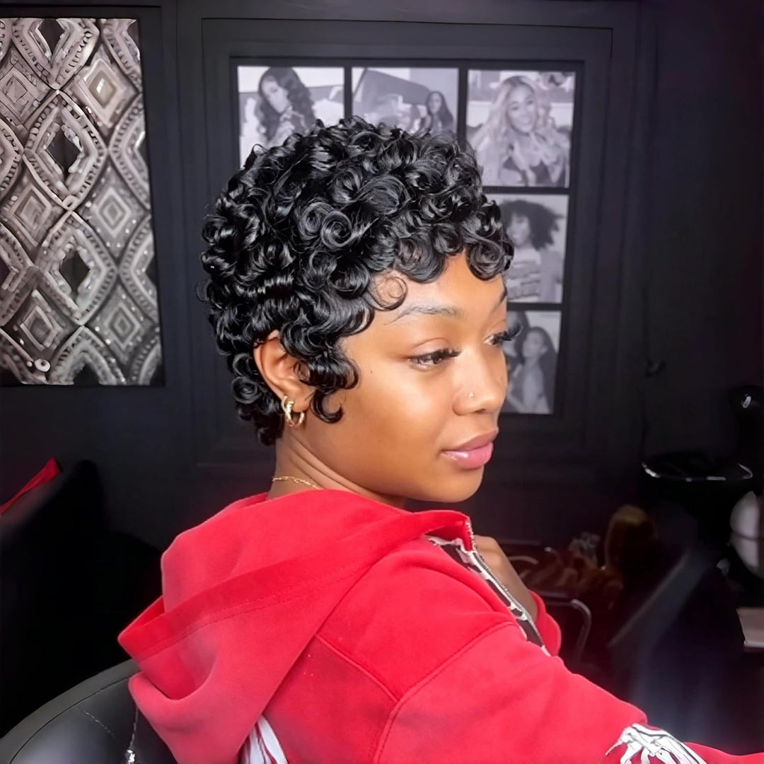 13X4 Pixie Cut Wigs Natural Color 100% Human Hair Short Layered Wig
