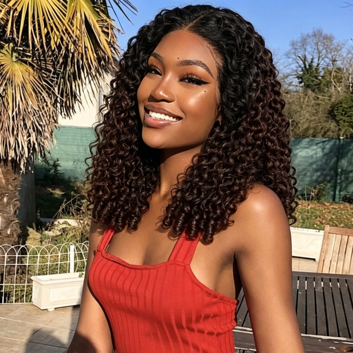 Pixie Roll 13x4 Double Drawn Bouncy Curly 100% Human Hair Top Quality Wigs 1B/Brown Ombre Color Pay On Delivery