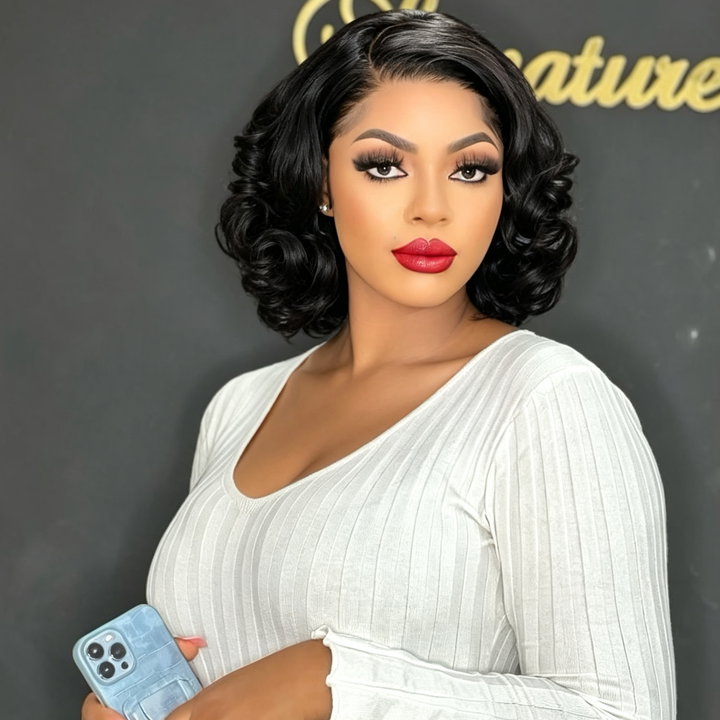 13x4 Lace Wig Short Bouncy Curls 100% Human Hair Top Quality Different Color Available Pay On Delivery