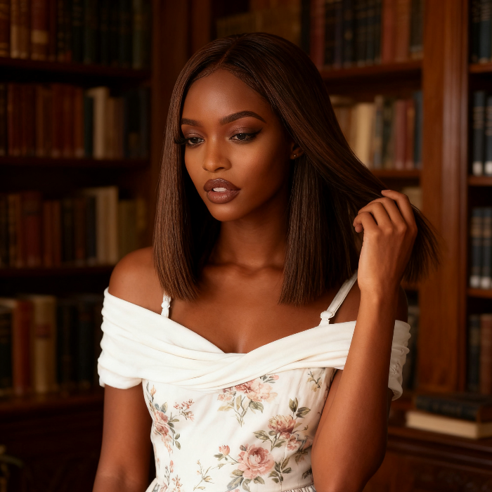 2x6 Silk Straight Bob Lace Frontal Wigs Human Hair 4# Brown Color High Quality 100% Human Hair COD Available