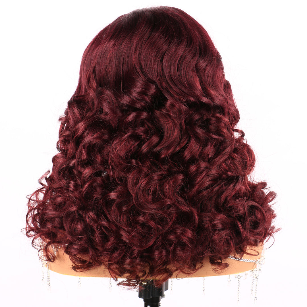 5x5 Bouncy Curly HD Lace Frontal Wigs Human Hair Burgundy 99J Color High Quality 100% Human Hair COD Available
