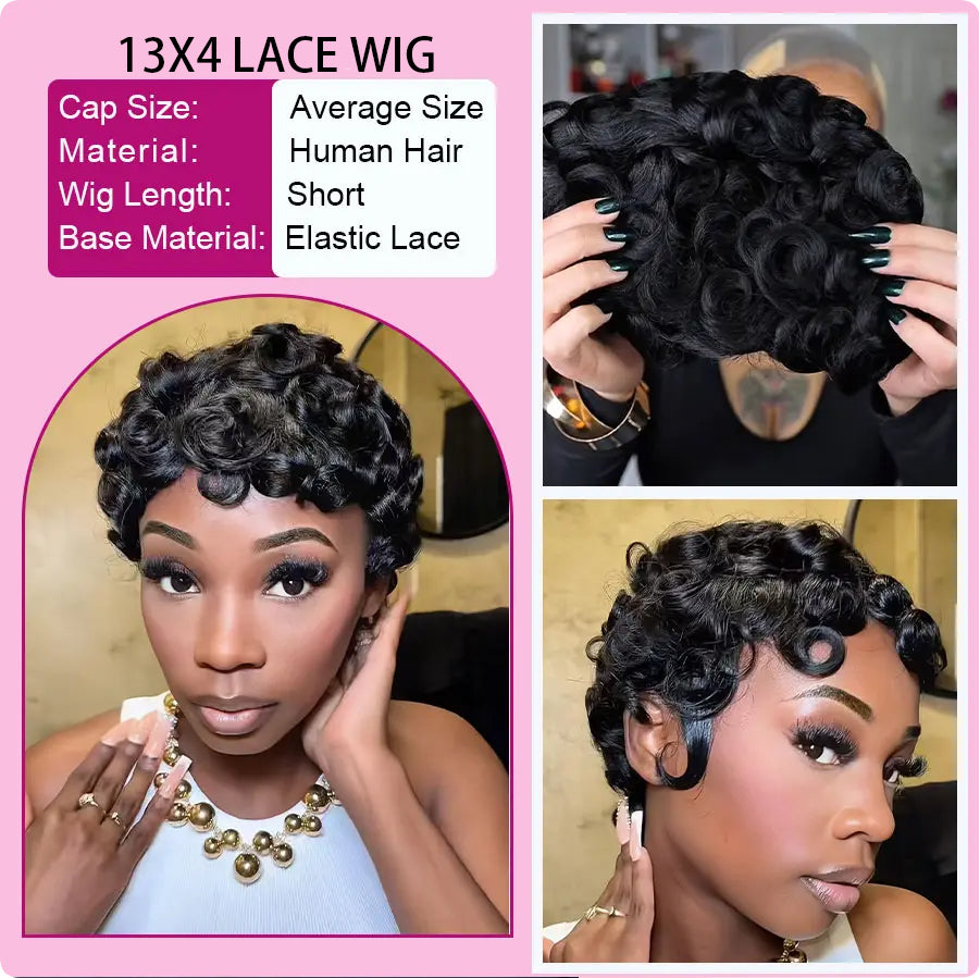 13X4 Pixie Cut Wigs Natural Color 100% Human Hair Short Layered Wig