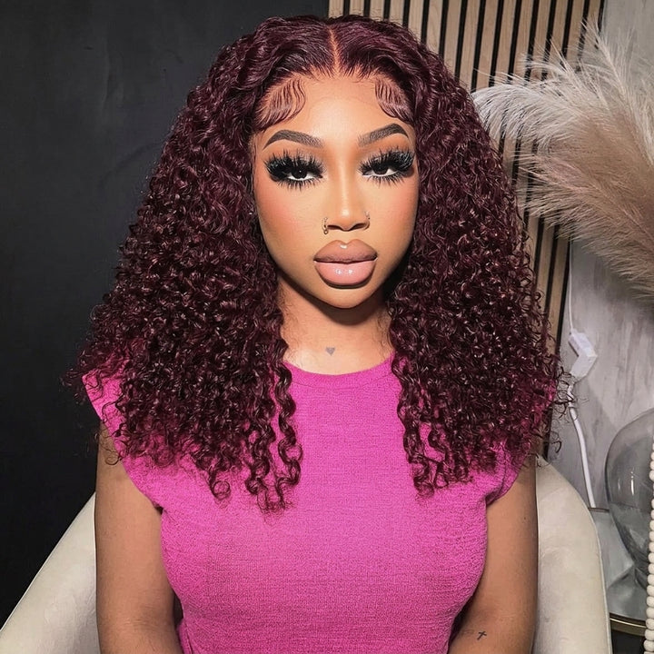 5x5 Burmese Curly HD Lace Frontal Wigs Human Hair Burgundy 99J Color High Quality 100% Human Hair COD Available