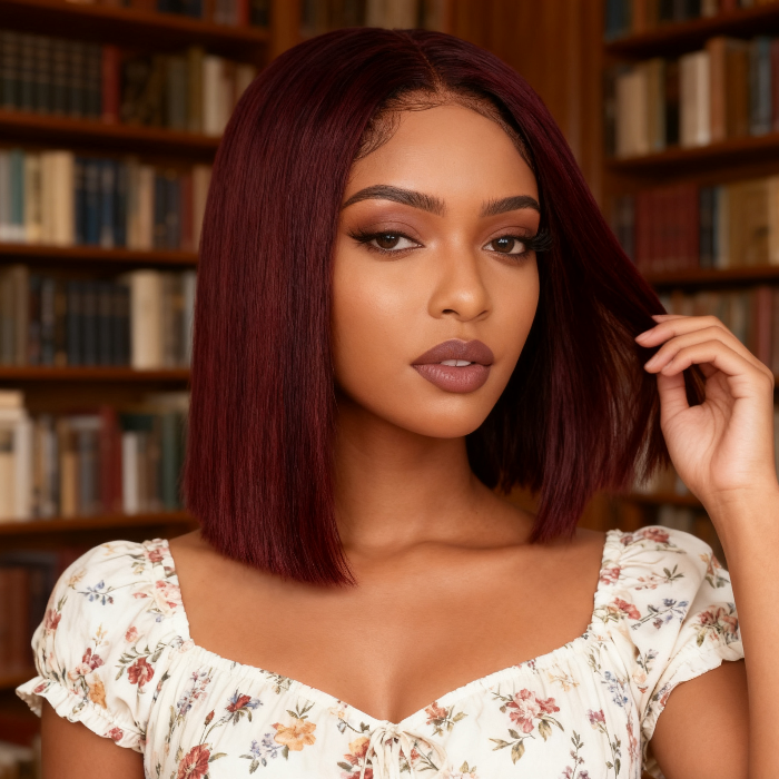 2x6 Silk Straight Bob Lace Frontal Wigs Human Hair 99J Color High Quality 100% Human Hair COD Available