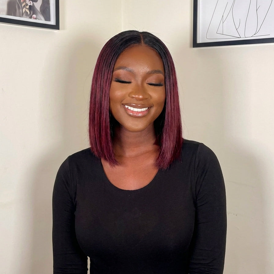 2x6 Silk Straight Bob Lace Frontal Wigs Bone Straight Human Hair 1B/99J Ombre Color High Quality 100% Human Hair COD Available