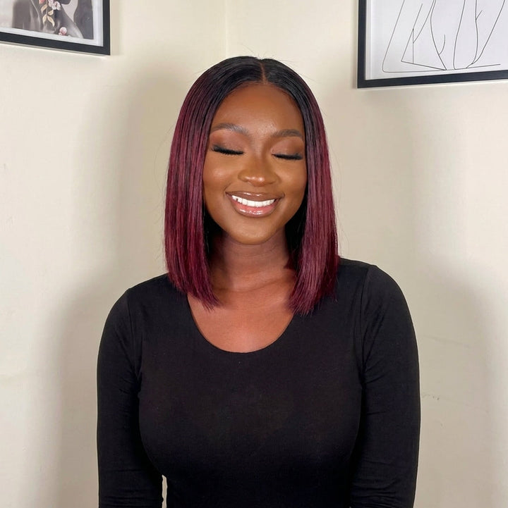 2x6 Silk Straight Bob Lace Frontal Wigs Bone Straight Human Hair 1B/99J Ombre Color High Quality 100% Human Hair COD Available