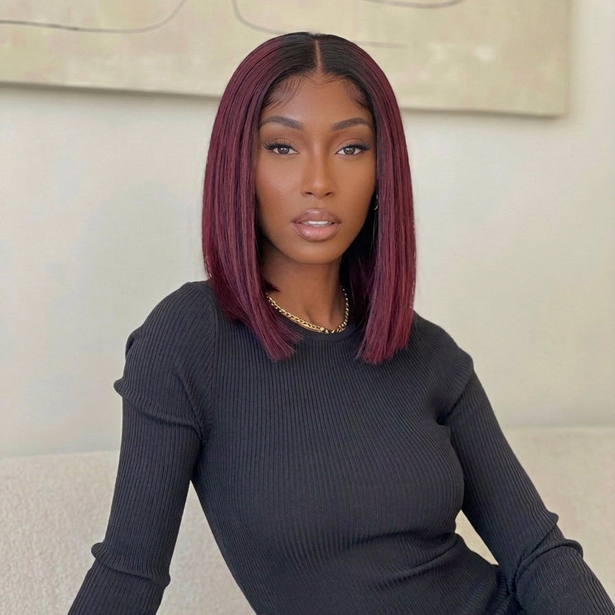 2x6 Silk Straight Bob Lace Frontal Wigs Bone Straight Human Hair 1B/99J Ombre Color High Quality 100% Human Hair COD Available