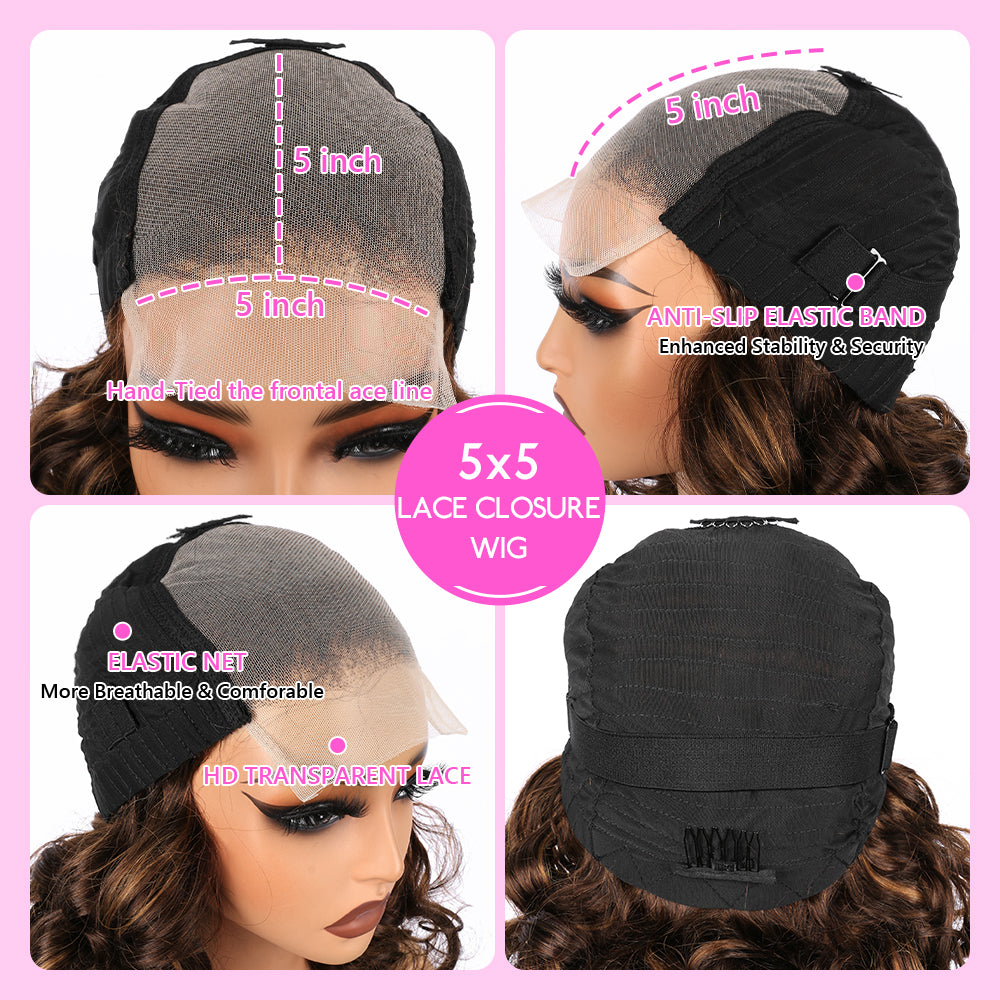 5x5 Bouncy Curly HD Lace Frontal Wigs Human Hair Highlight P4/30 Color High Quality 100% Human Hair COD Available