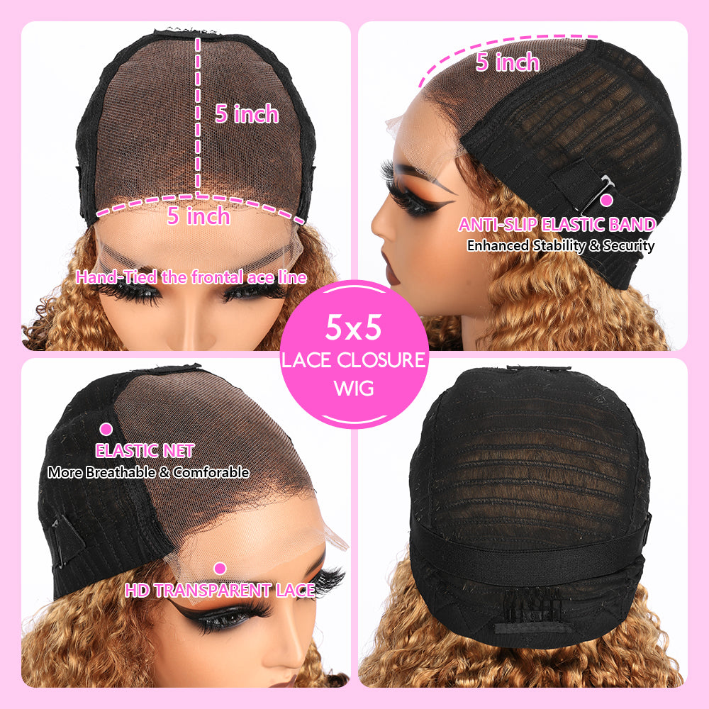 5x5 Burmese Curly HD Lace Frontal Wigs Human Hair T4/27/4 Ombre Color High Quality 100% Human Hair COD Available