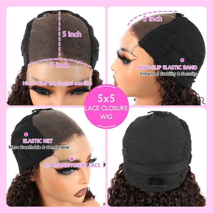 5x5 Burmese Curly HD Lace Frontal Wigs Human Hair Honey Brown Color  High Quality 100% Human Hair COD Available