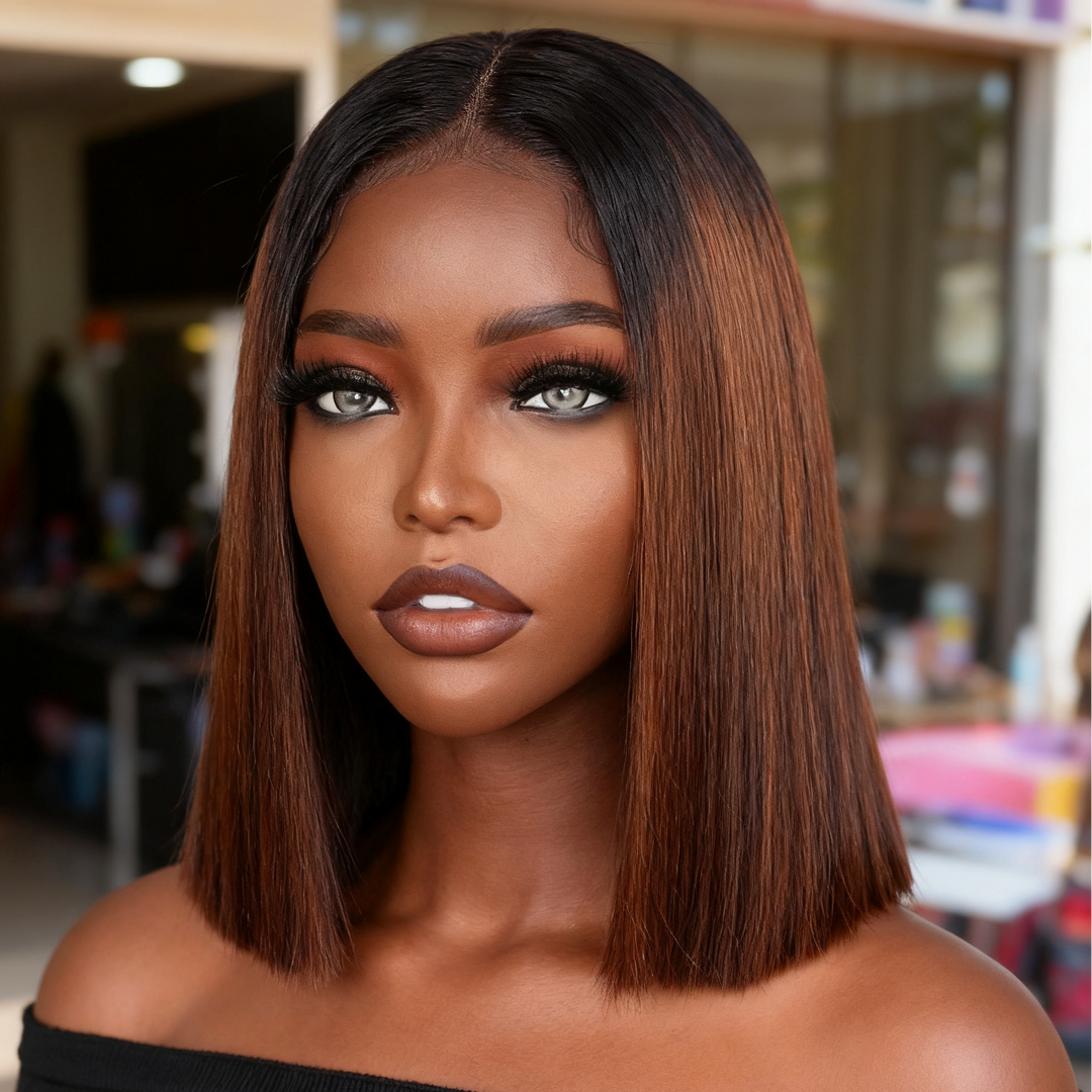 2x6 Silk Straight Bob Lace Frontal Wigs Human Hair 1B/Honey Brown Ombre Color High Quality 100% Human Hair COD Available