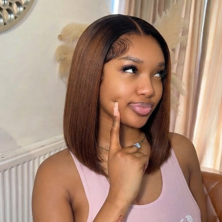 2x6 Silk Straight Bob Lace Frontal Wigs Bone Straight Human Hair 1B/Honey Brown Ombre Color High Quality 100% Human Hair COD Available
