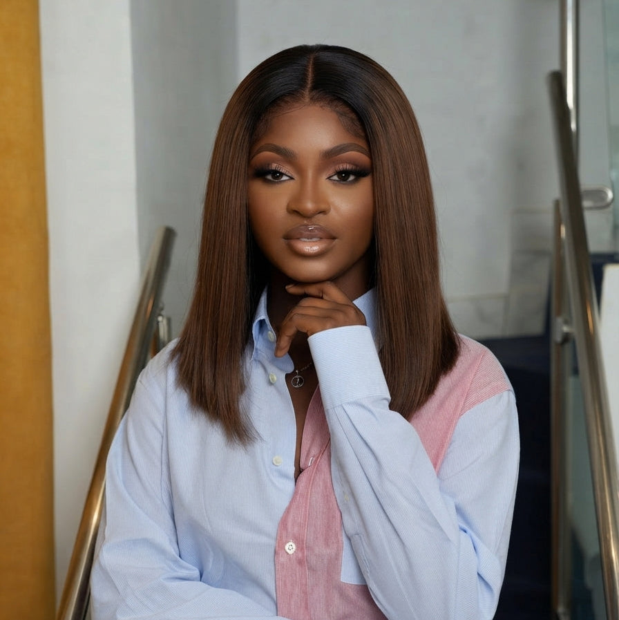2x6 Silk Straight Bob Lace Frontal Wigs Bone Straight Human Hair 1B/Honey Brown Ombre Color High Quality 100% Human Hair COD Available