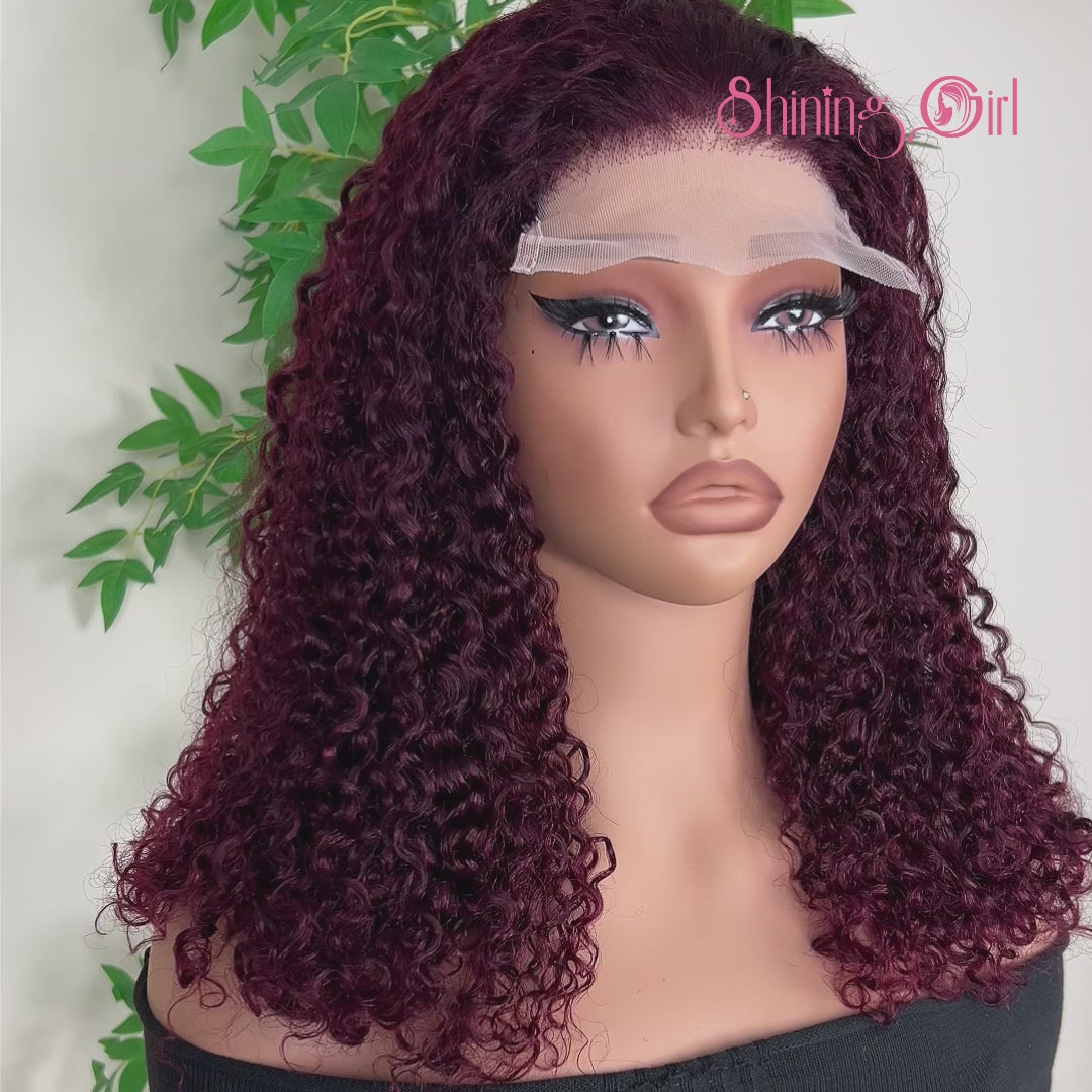 5x5 Burmese Curly HD Lace Frontal Wigs Human Hair Burgundy 99J Color High Quality 100% Human Hair COD Available
