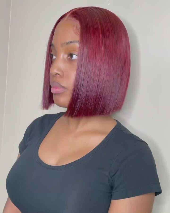 2x6 Silk Straight Bob Lace Frontal Wigs Bone Straight Human Hair 99J Color High Quality 100% Human Hair COD Available